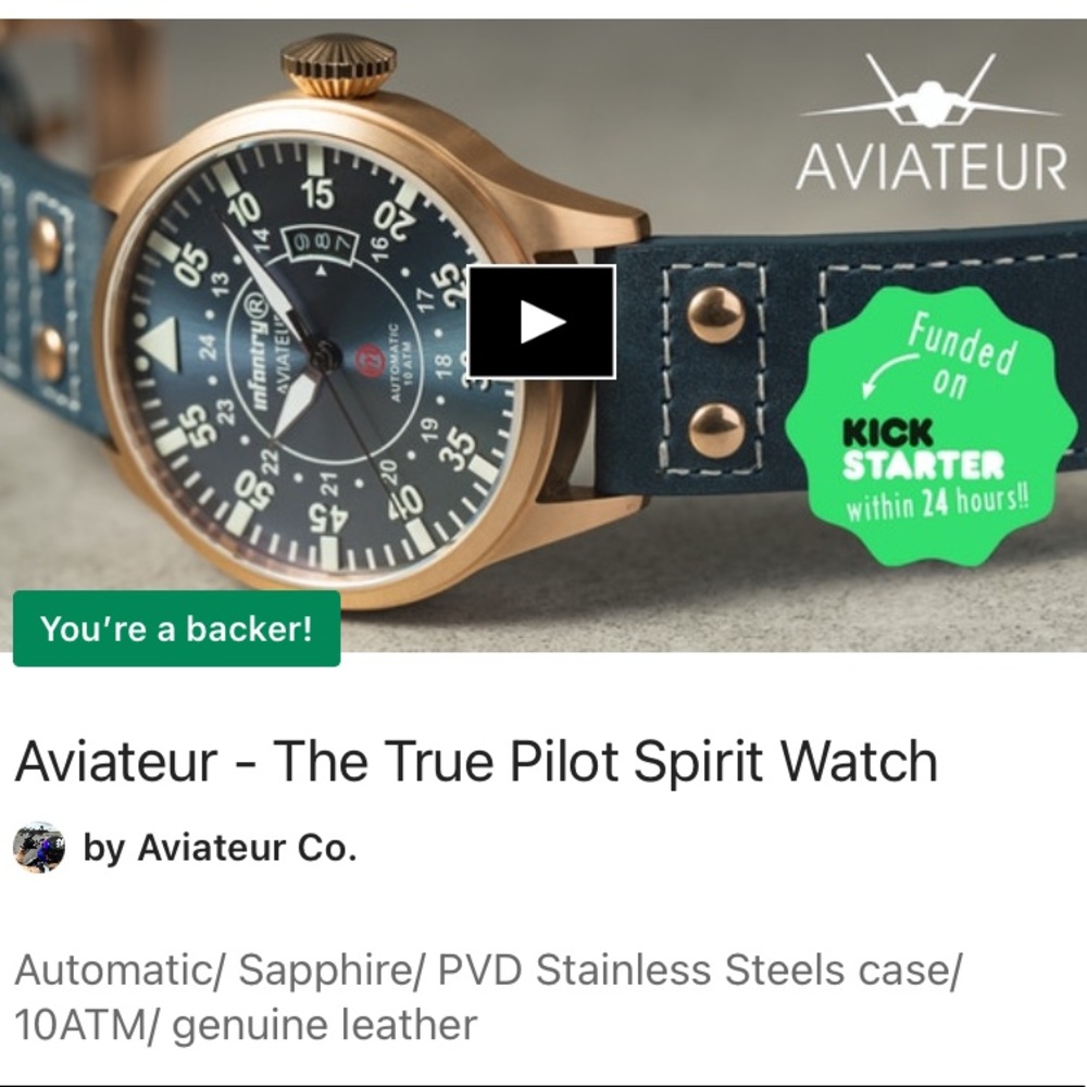 Kickstarter Aviateur by Infantry watch, rose gold with navy blue & black straps